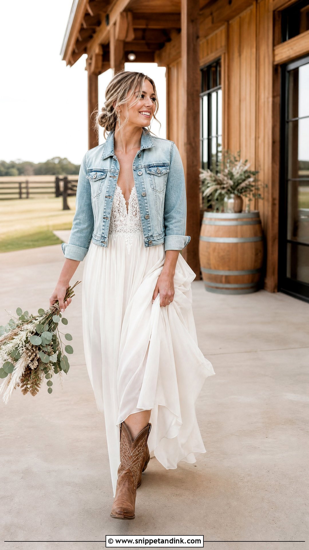 Western Wedding Dress With Denim Jacket - Snippet and Ink - 20 Simple Western Wedding Dress Ideas