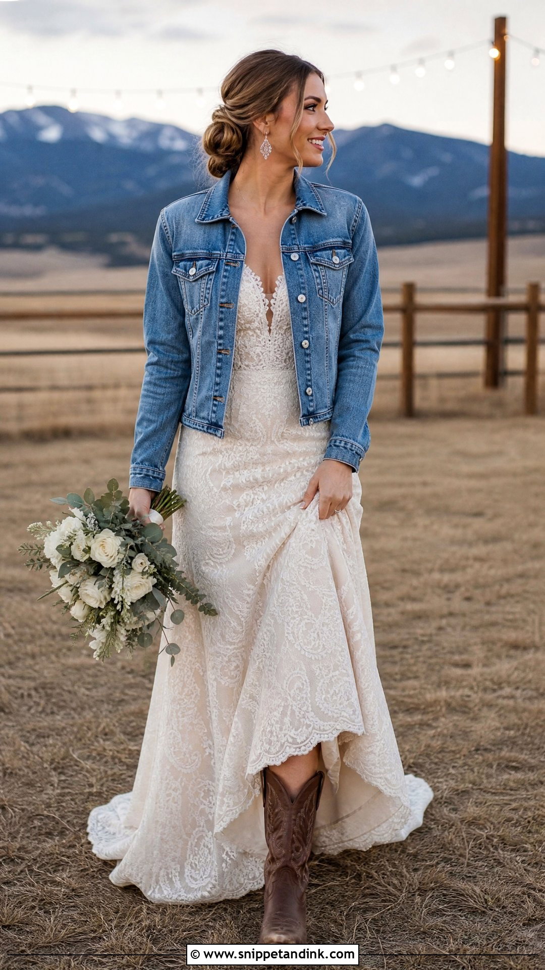 Western Wedding Dress With Denim Jacket - Snippet and Ink - 20 Western Style Wedding Dresses