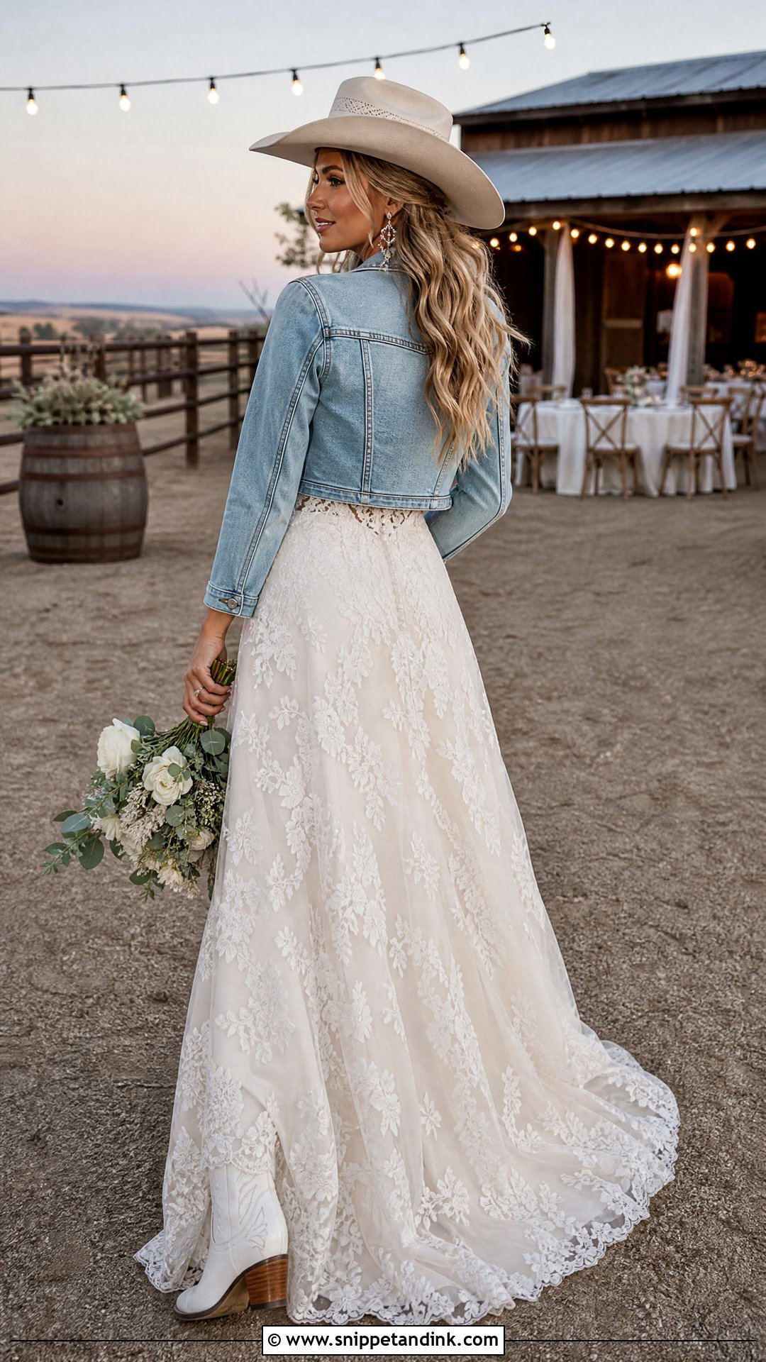 Western Wedding Dress With Denim Jacket - Snippet and Ink - 20 Western Wedding Dress Ideas