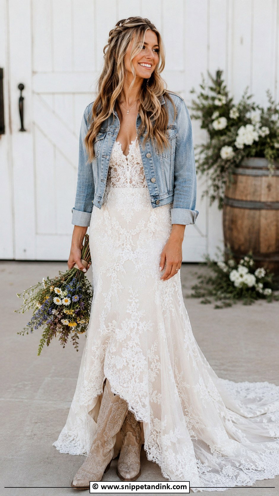 Western Wedding Dress With Denim Jacket - Snippet and Ink - 35 Western Wedding Dresses