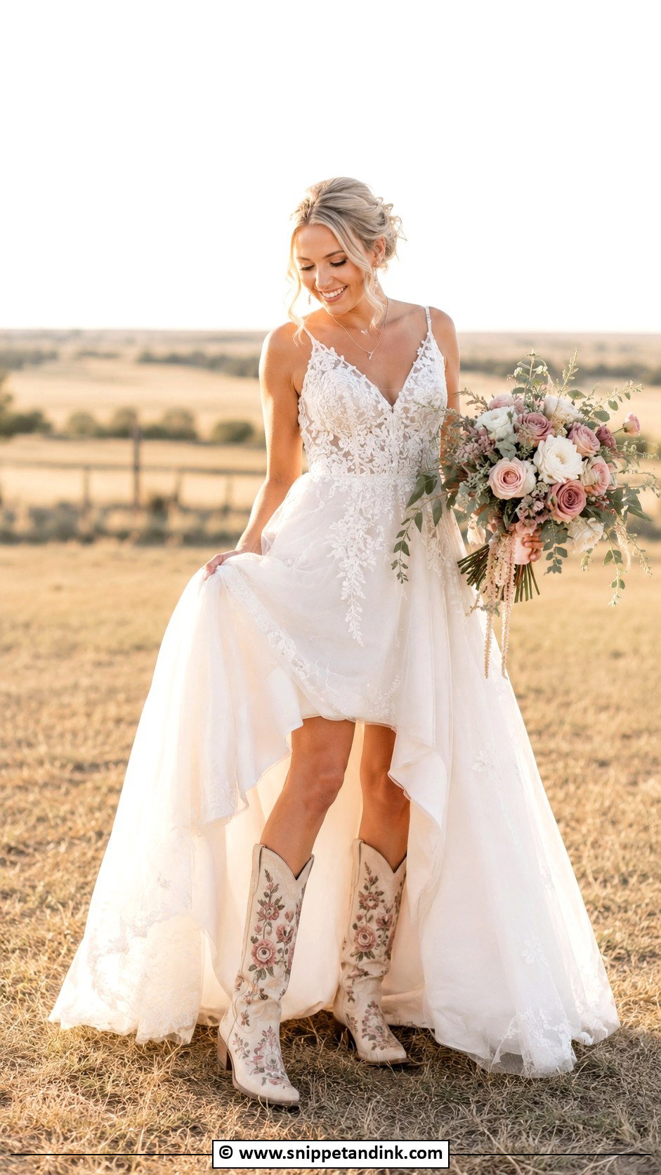 Western Wedding Dress With Embroidered Boots - Snippet and Ink - 35 Western Wedding Dresses