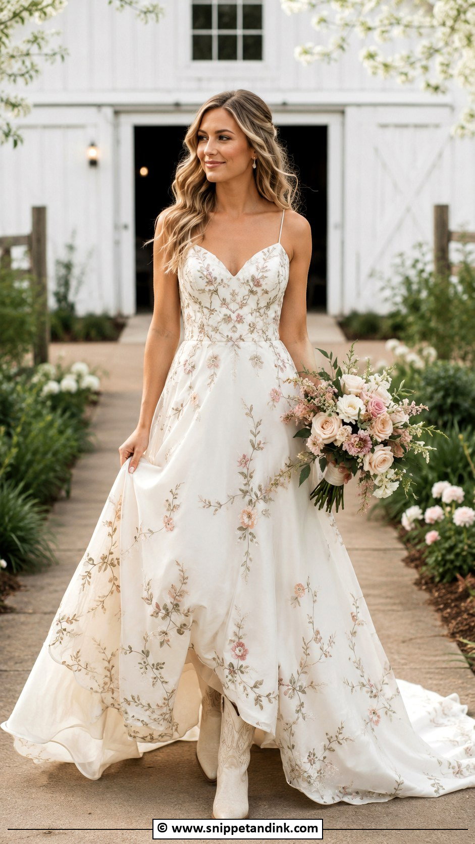 Western Wedding Dress With Floral Embroidery - Snippet and Ink - 35 Western Wedding Dresses