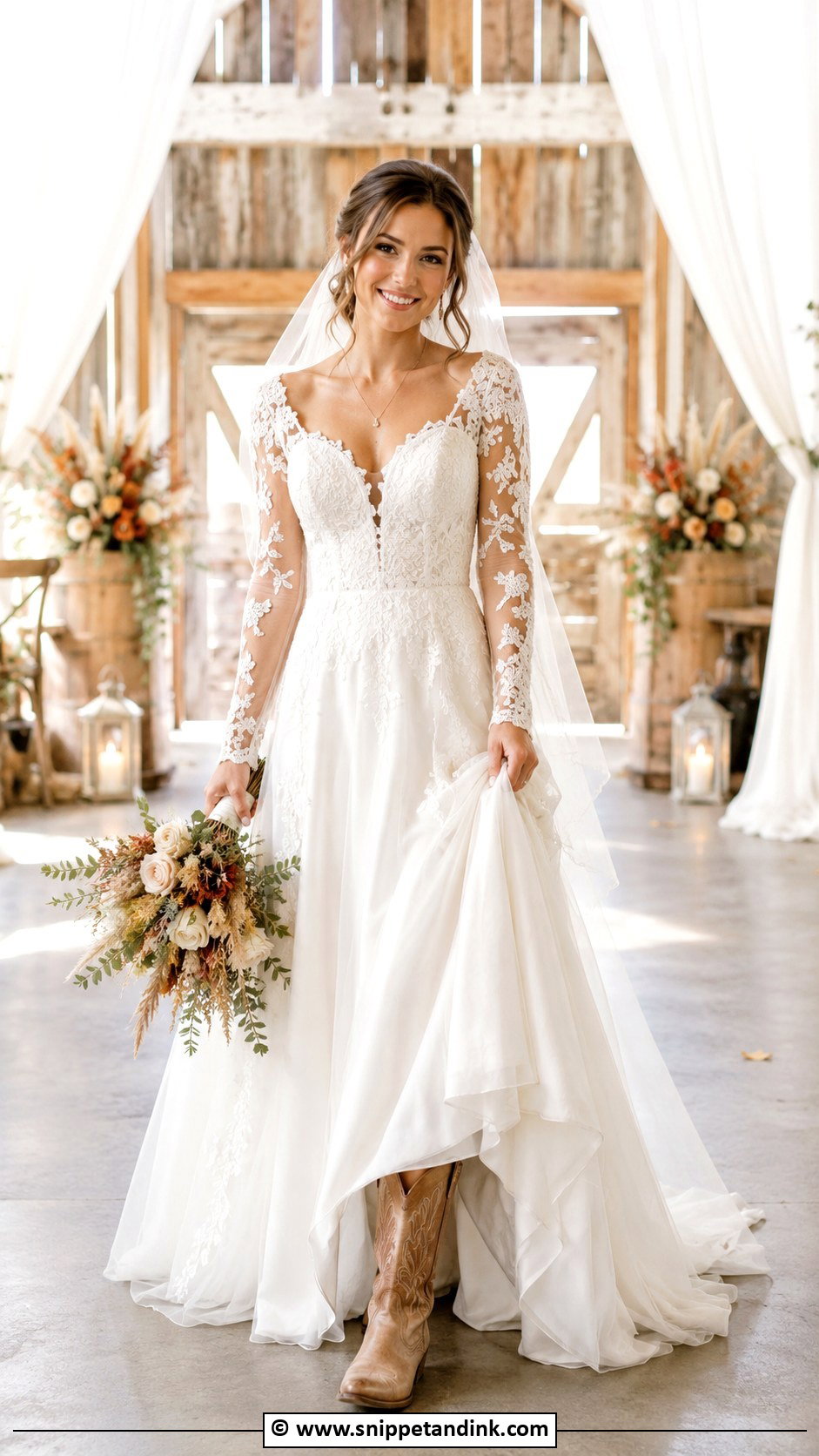 Western Wedding Dress With Lace Sleeves - Snippet and Ink - 35 Western Wedding Dresses