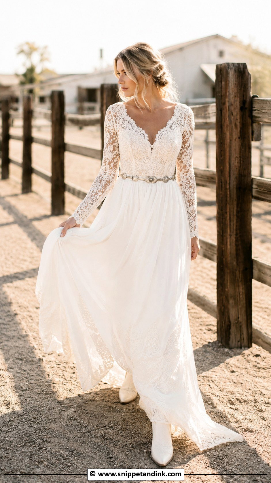 Western Wedding Dress With Long Sleeves - Snippet and Ink - 25 Country Chic Wedding Dresses