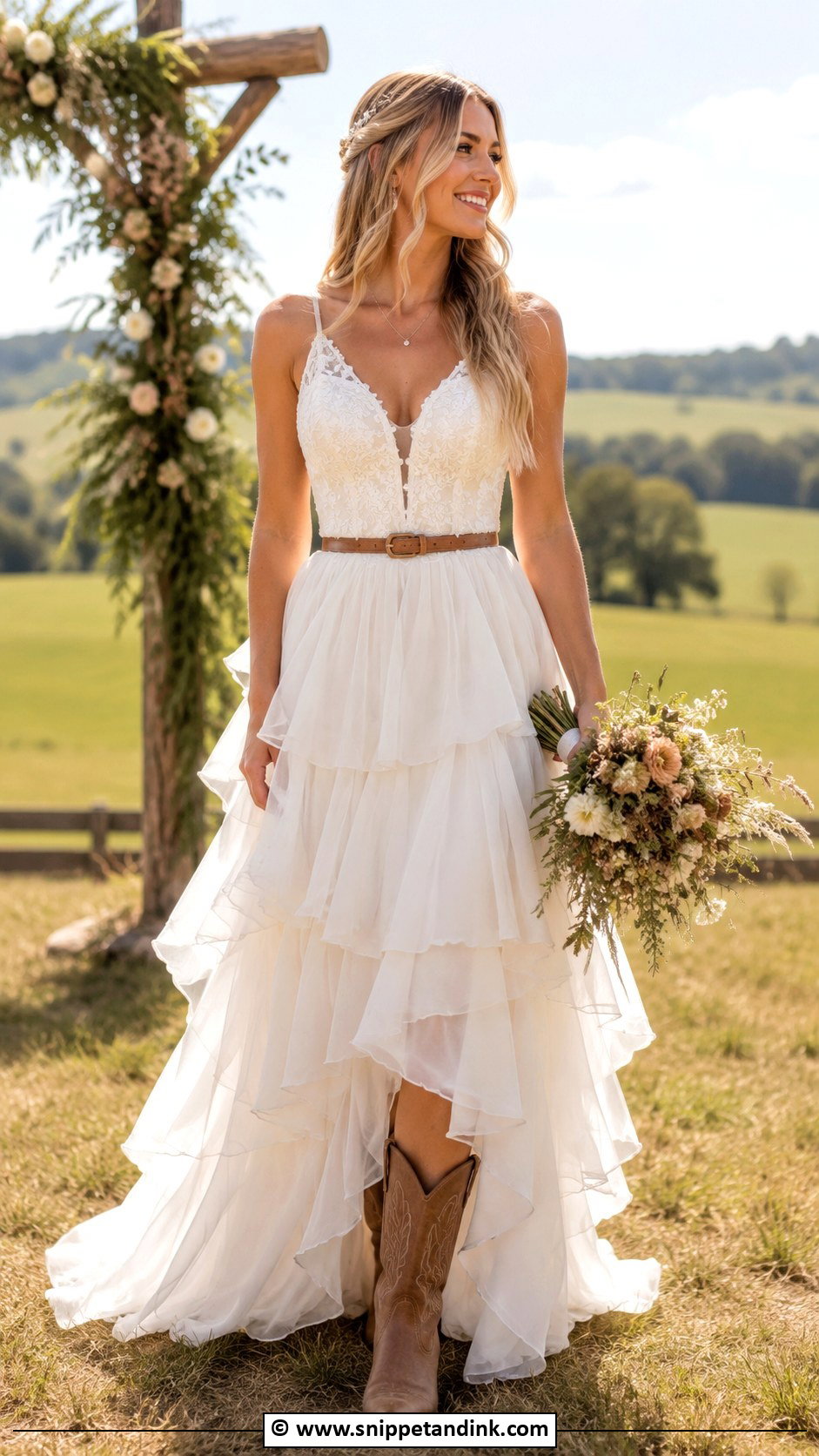 Western Wedding Dress With Tiered Skirt - Snippet and Ink - 35 Western Wedding Dresses
