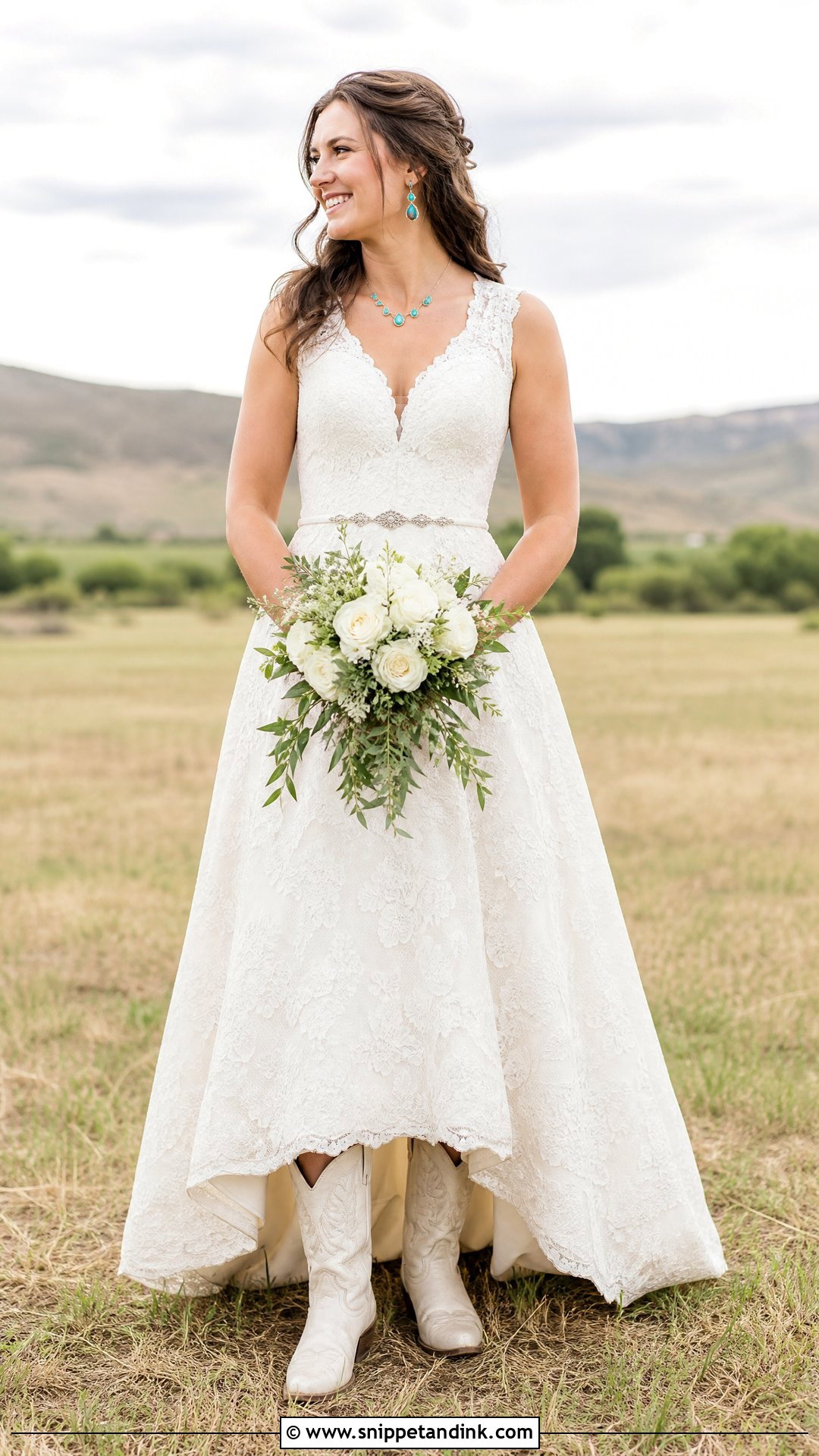 Western Wedding Dress With Turquoise Jewelry - Snippet and Ink - 20 Simple Western Wedding Dress Ideas