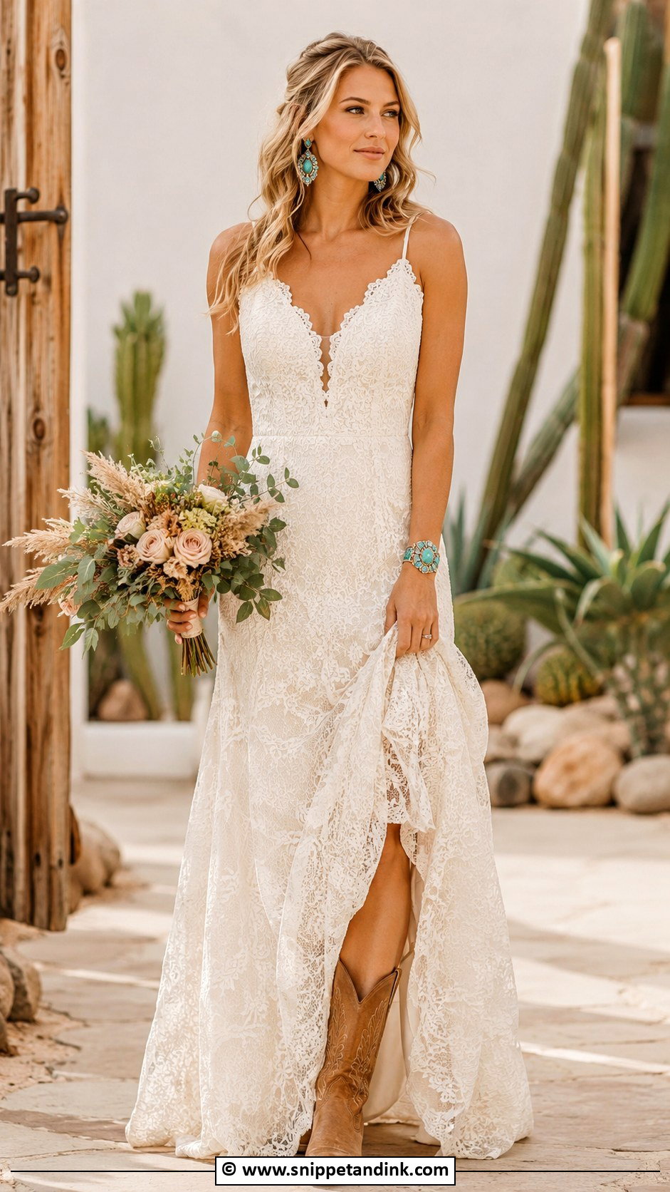 Western Wedding Dress With Turquoise Jewelry - Snippet and Ink - 35 Western Wedding Dresses