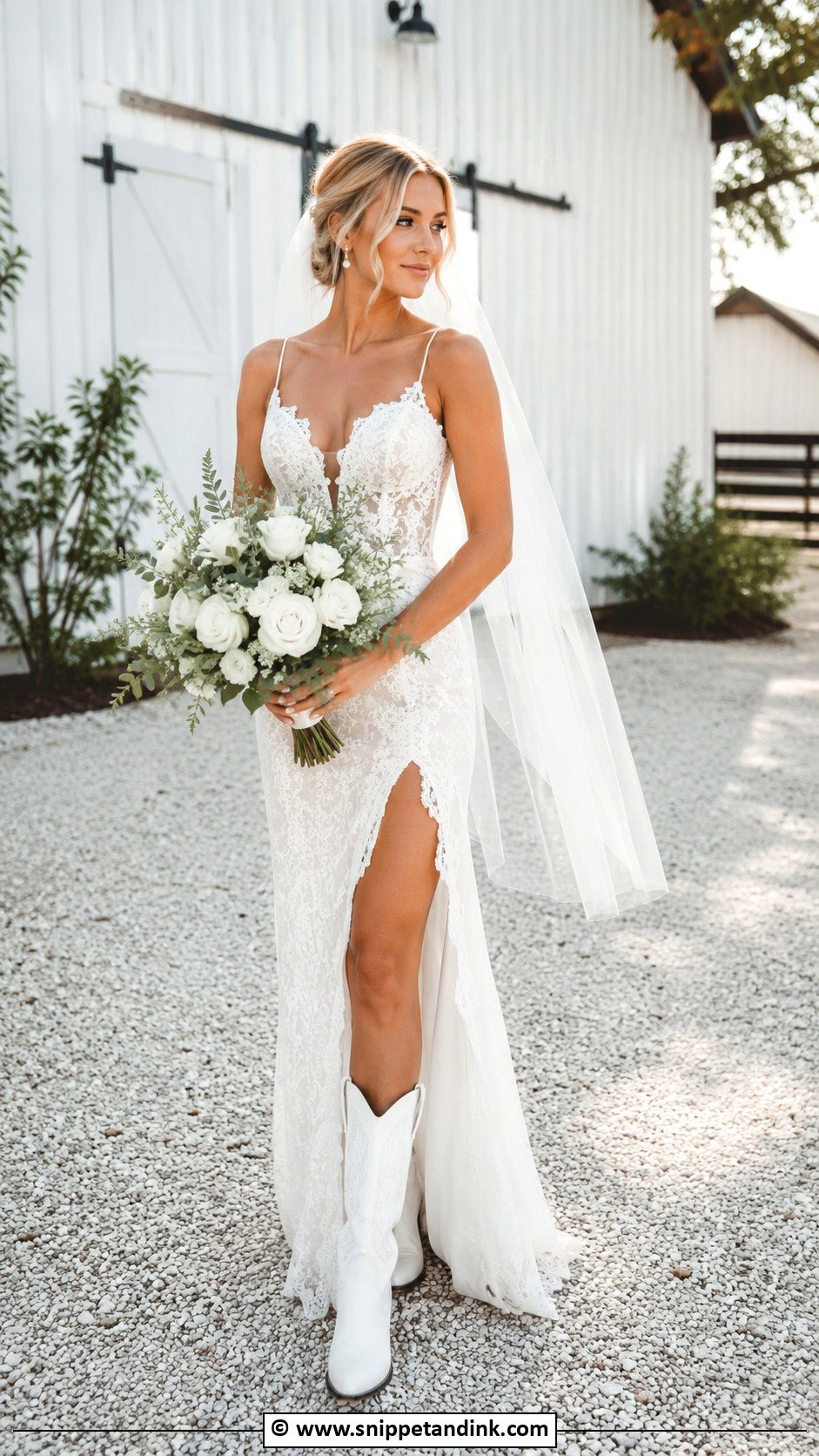 Western Wedding Dress With White Cowboy Boots - Snippet and Ink - 35 Western Wedding Dresses