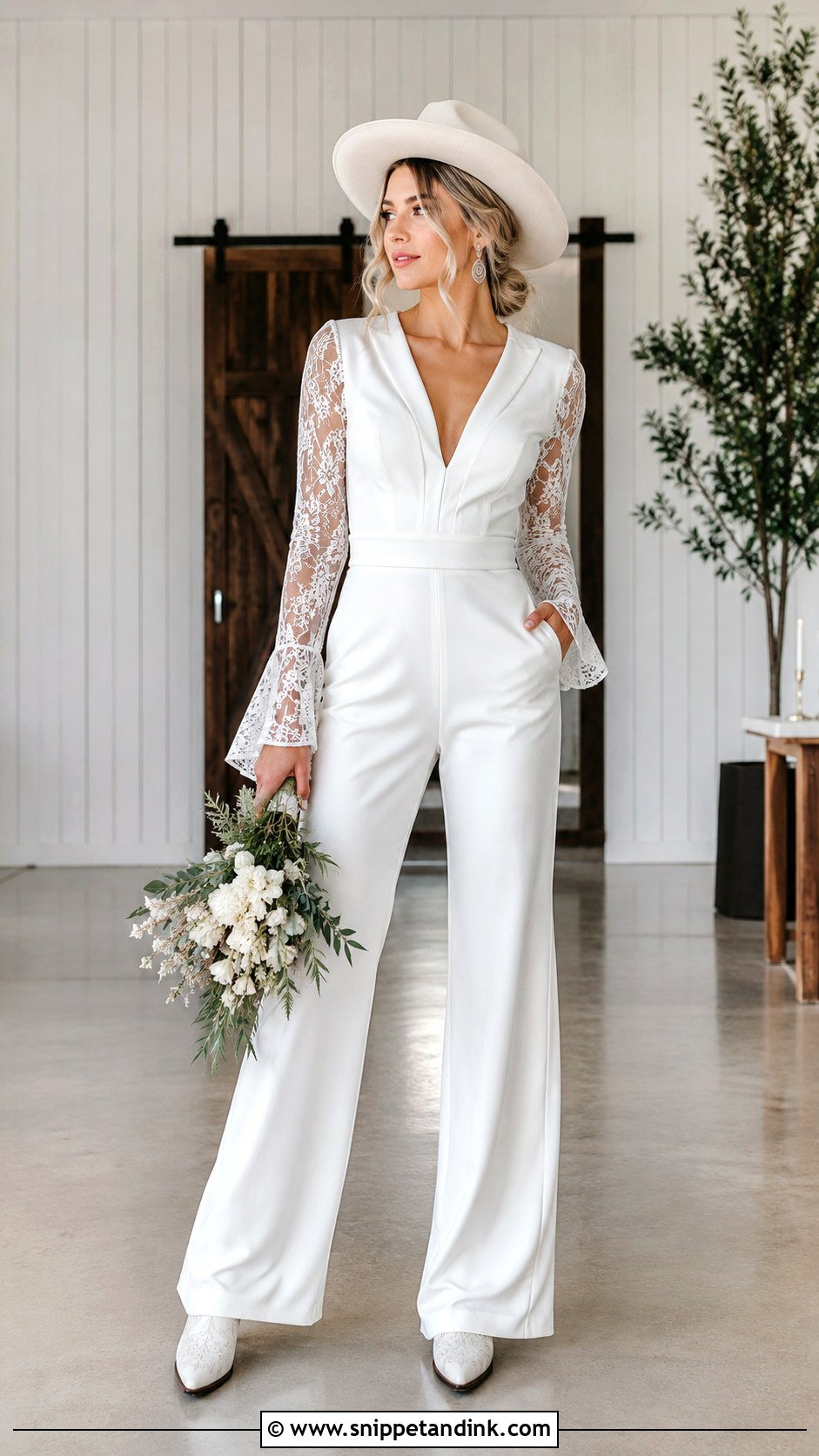 Western Wedding Jumpsuit With Embroidered Boots - Snippet and Ink - 20 Western Bridal Ideas