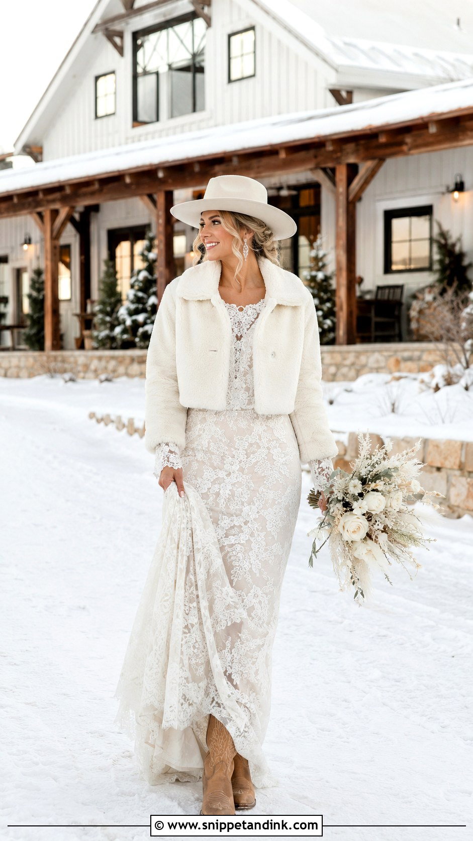 Western Winter Bridal Outfit With Cowboy Boots - Snippet and Ink - 20 Western Bridal Ideas