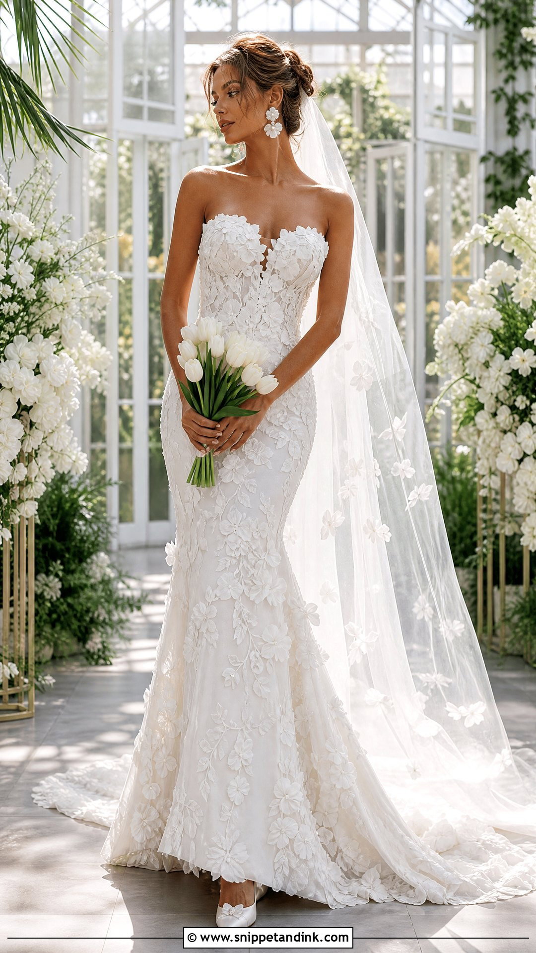 White 3D Floral Mermaid Wedding Dress - Snippet and Ink - 20 White Mermaid Wedding Dress Ideas