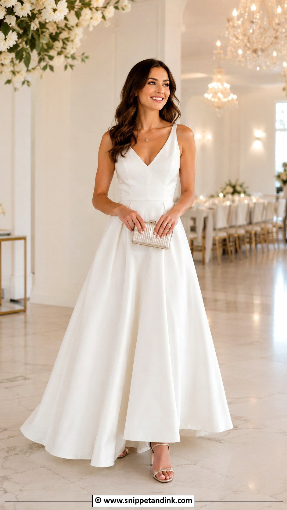 White A Line Gown With Dainty Necklace - Snippet and Ink - 30 Elegant Classy White Gowns