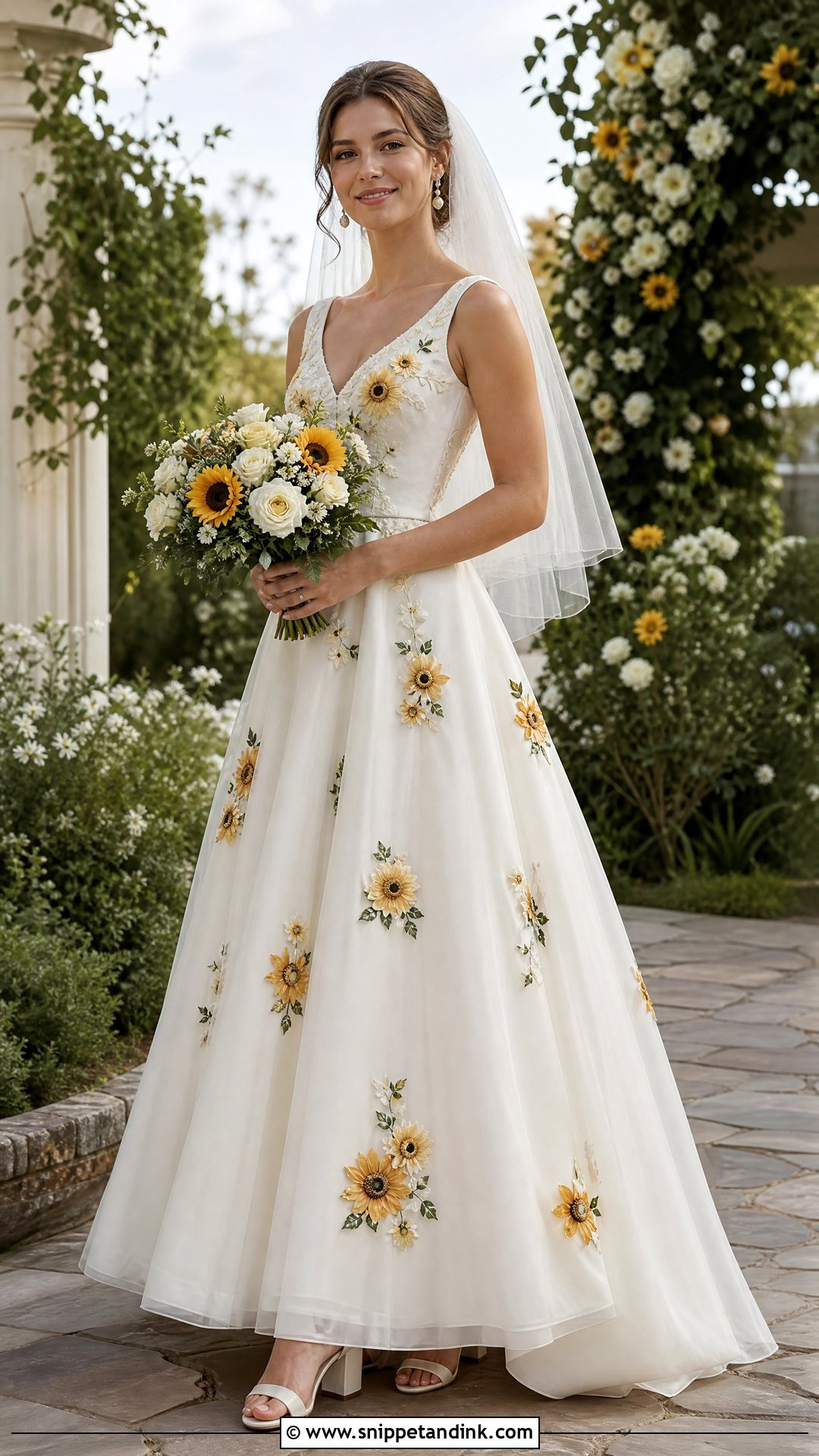 White A Line Sunflower Wedding Dress - Snippet and Ink - 25 Sunflower Wedding Dress Ideas