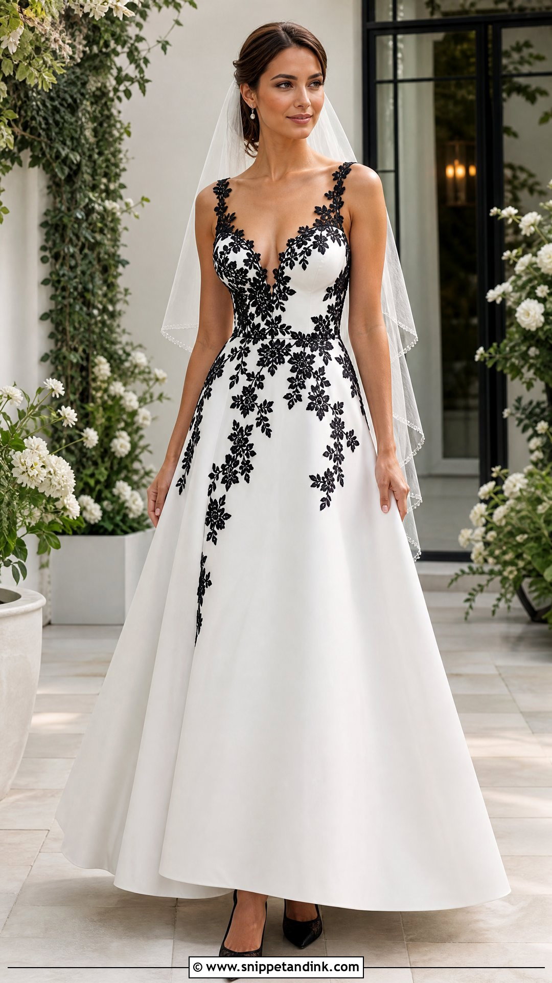 White A Line Wedding Dress With Black Lace - Snippet and Ink - 20 Wedding Dress with Black Lace Ideas