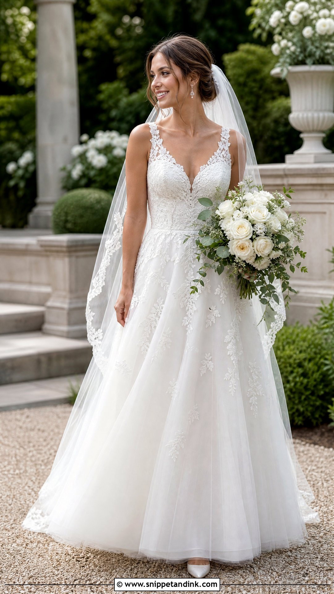 White A Line Wedding Dress With Floral Lace - Snippet and Ink - 20 White Wedding Dress with Flowers