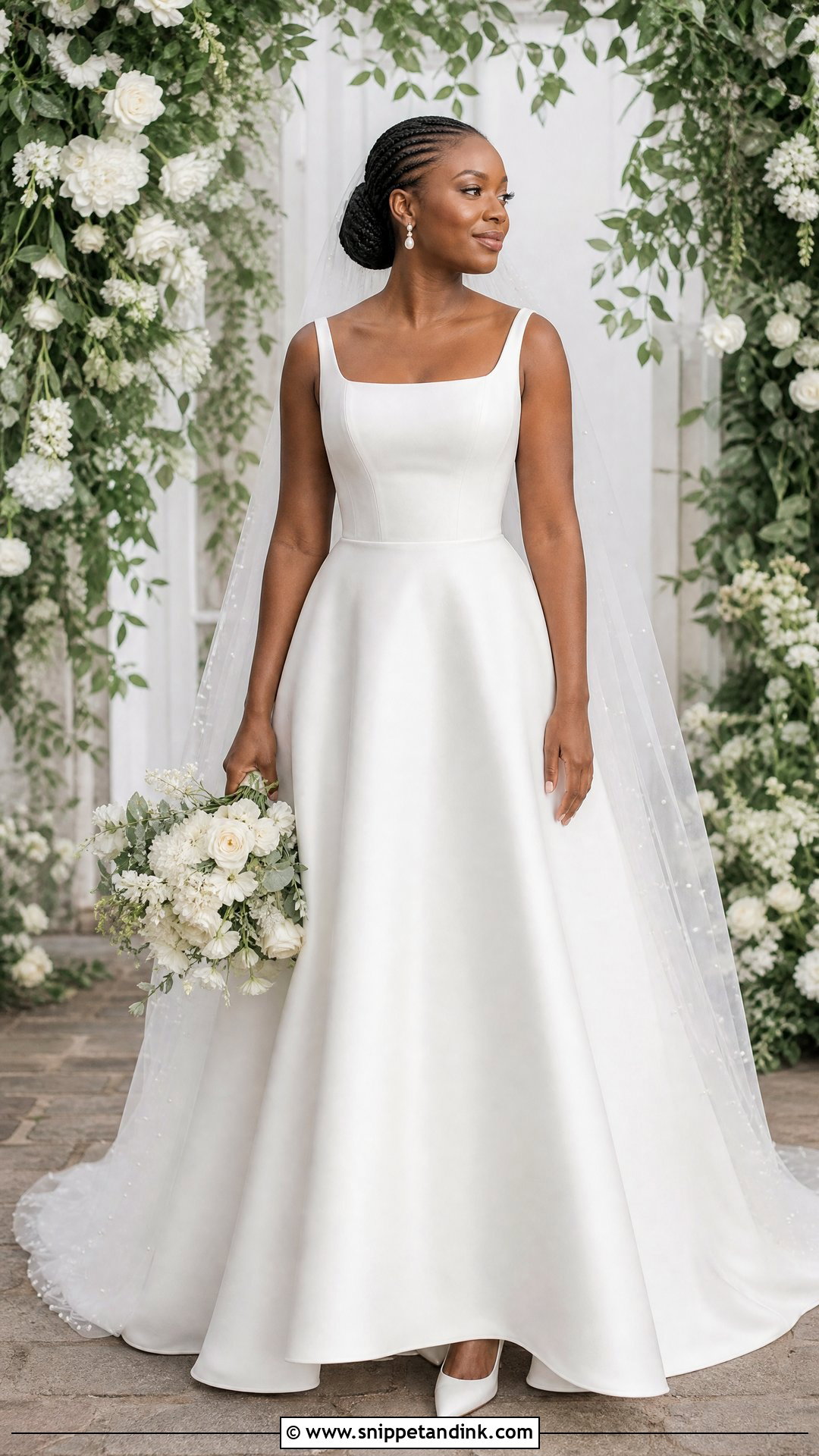 White A Line Wedding Dress With Pearl Veil - Snippet and Ink - 20 White Wedding Dresses Black Women