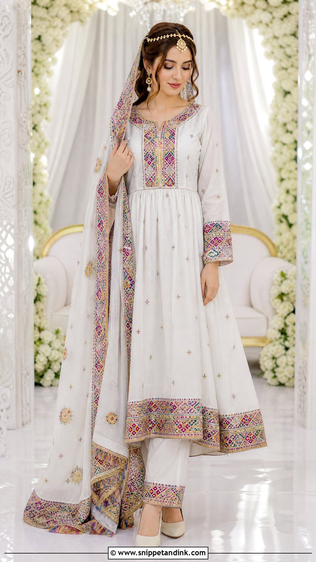 White Afghan Nikah Wedding Dress - Snippet and Ink - 20 Afghan Wedding Dresses
