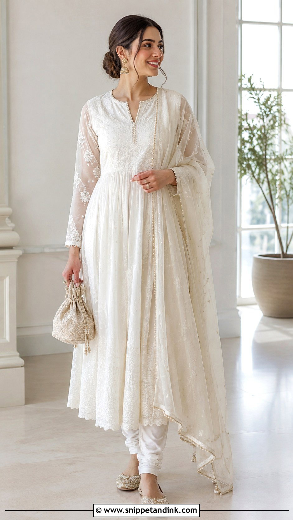 White Anarkali Gown With Dupatta - Snippet and Ink - 25 Anarkali Gown with Dupatta Ideas