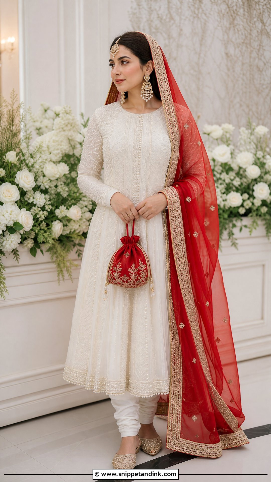 White Anarkali Nikkah Dress With Red Dupatta - Snippet and Ink - 20 White Nikkah Dress with Red Dupatta Ideas
