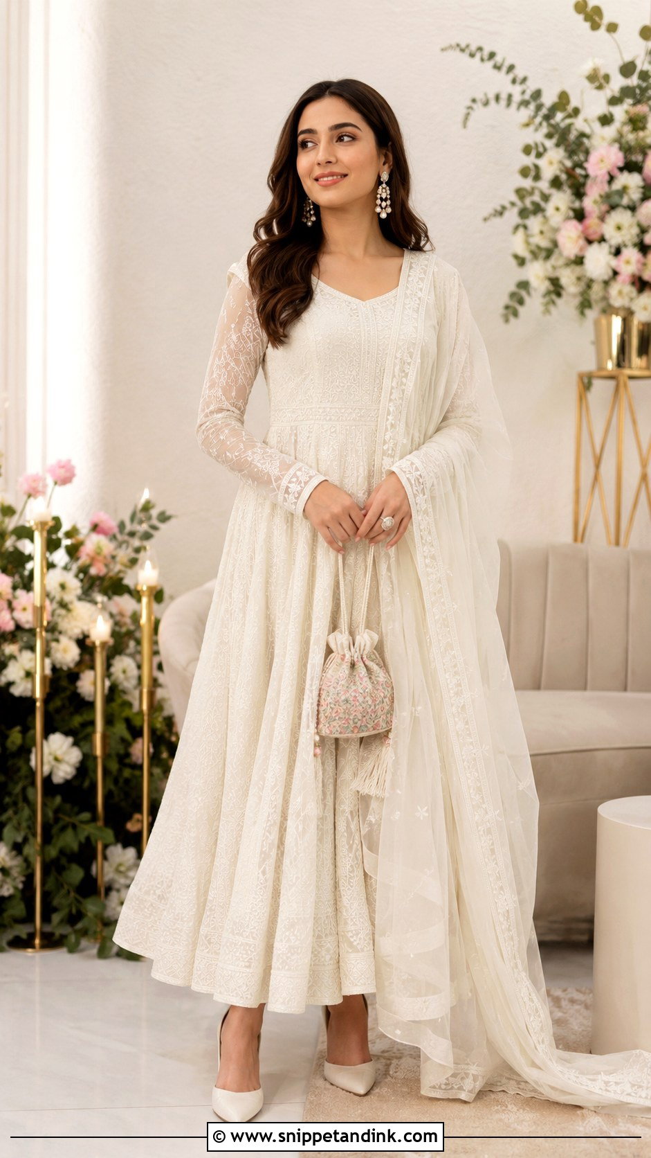 White Anarkali Roka Outfit - Snippet and Ink - 30 Roka Outfits for Bride