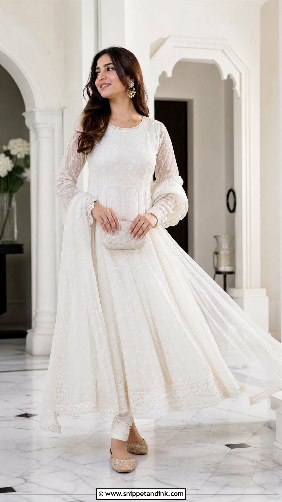 White Anarkali Suit With Churidar - Snippet and Ink - 20 Simple White Indian Dress Ideas