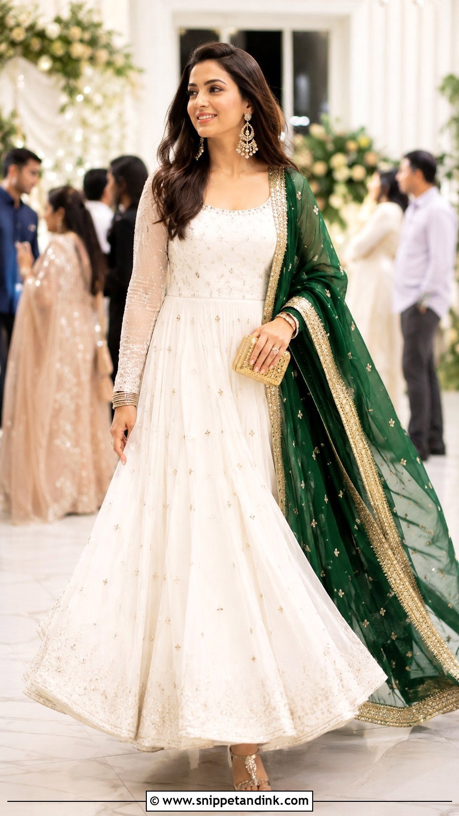 White Anarkali Suit With Coloured Dupatta - Snippet and Ink - 30 White Suit with Coloured Dupatta Ideas