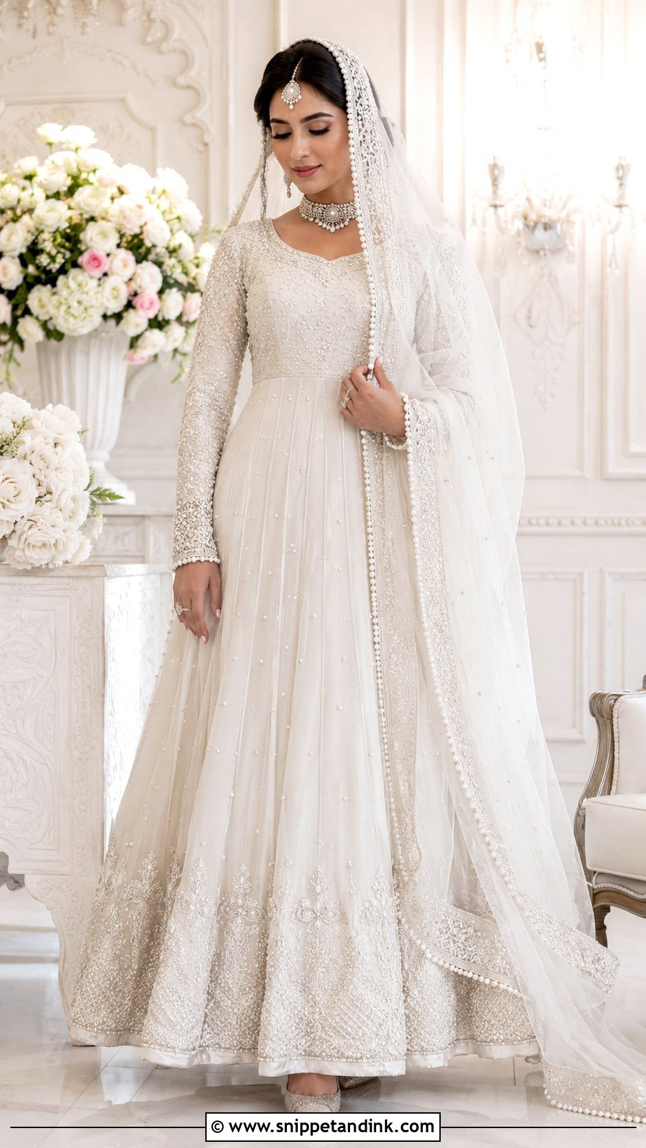 White Anarkali Wedding Dress - Snippet and Ink - 30 Indian Muslim Wedding Dresses