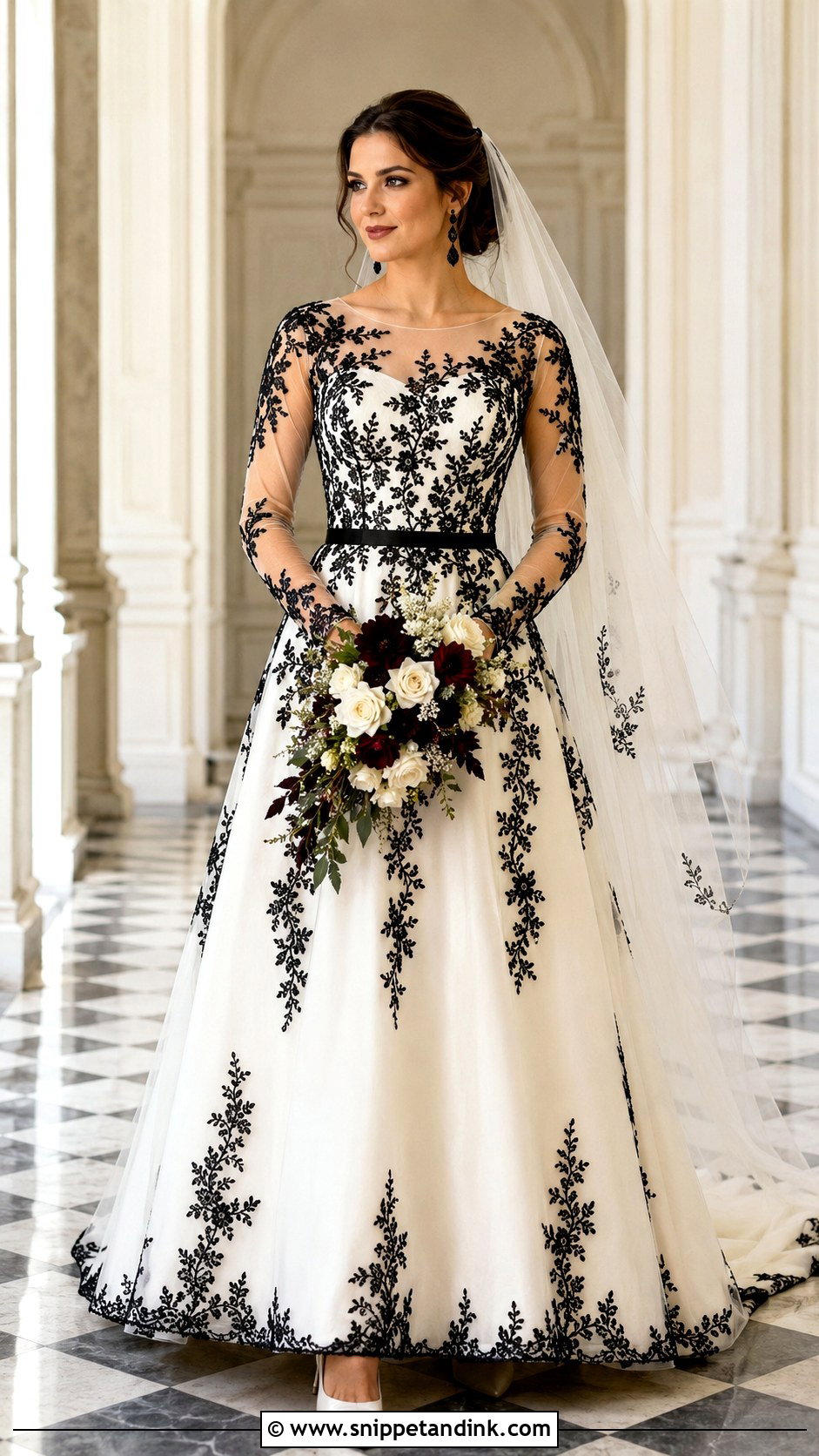 White And Black Gothic Bridal Dress - Snippet and Ink - 20 Gothic Bridal Ideas