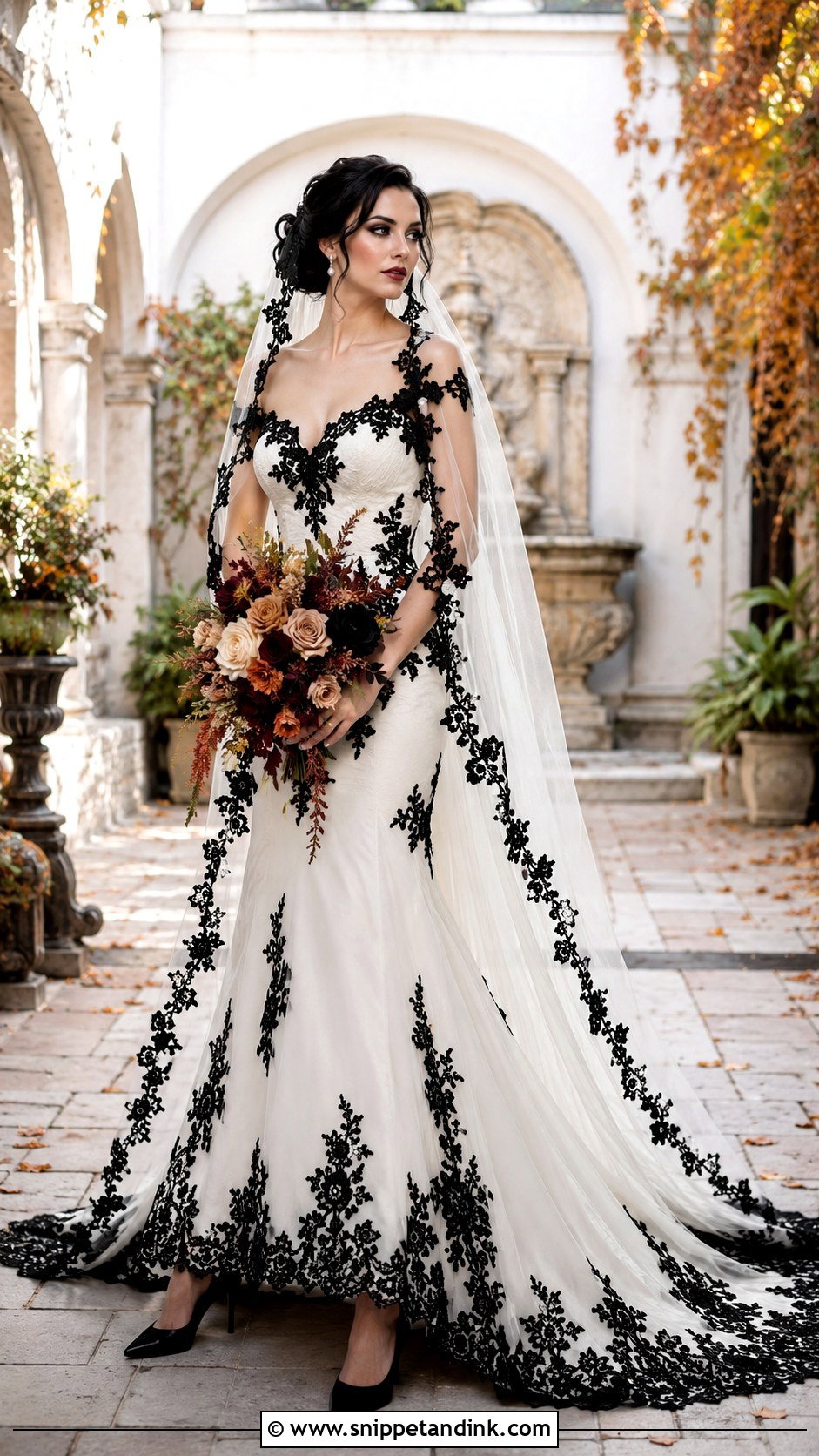 White And Black Halloween Wedding Dress - Snippet and Ink - 25 Halloween Wedding Dresses