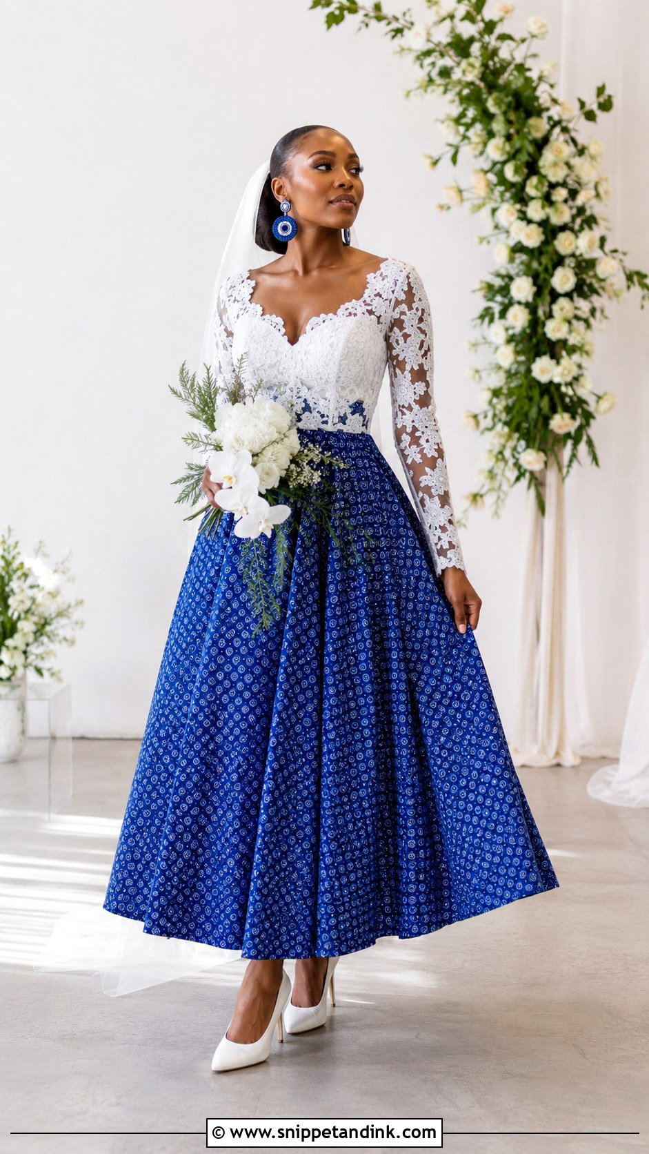 White And Blue Shweshwe Wedding Dress - Snippet and Ink - 30 Shweshwe Wedding Dresses