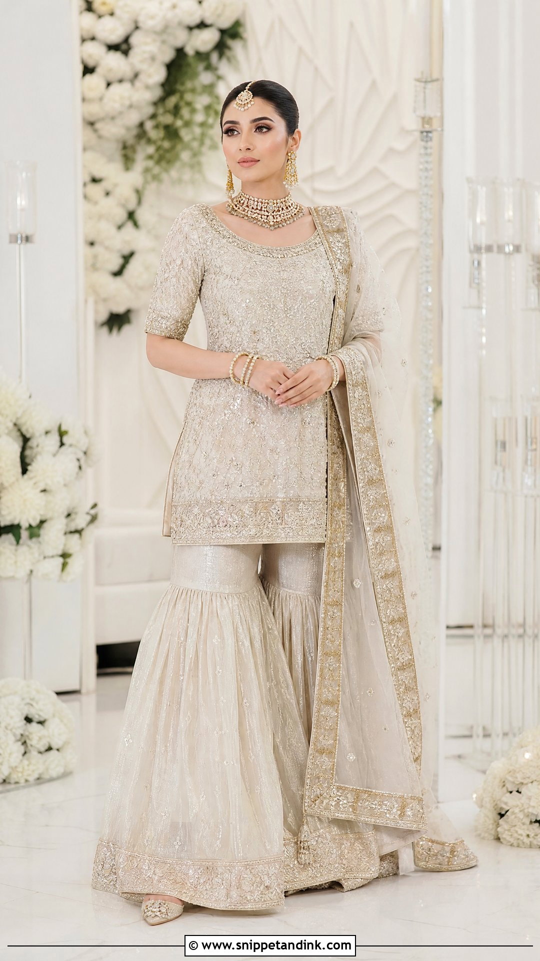 White And Champagne Garara Bridal Dress - Snippet and Ink - 20 White Garara Dress Pakistani Bridal Ideas