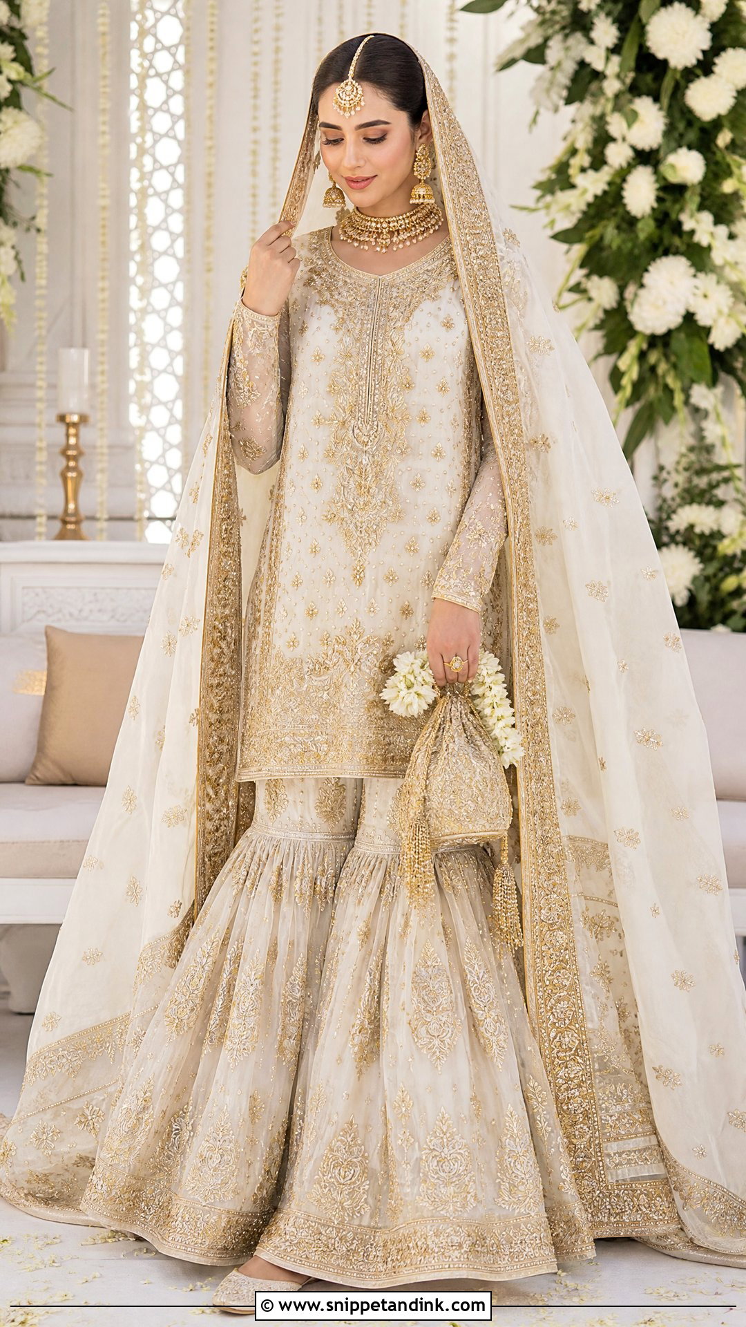 White And Gold Agha Noor Bridal Farshi Gharara - Snippet and Ink - 20 Agha Noor Bridal Ideas