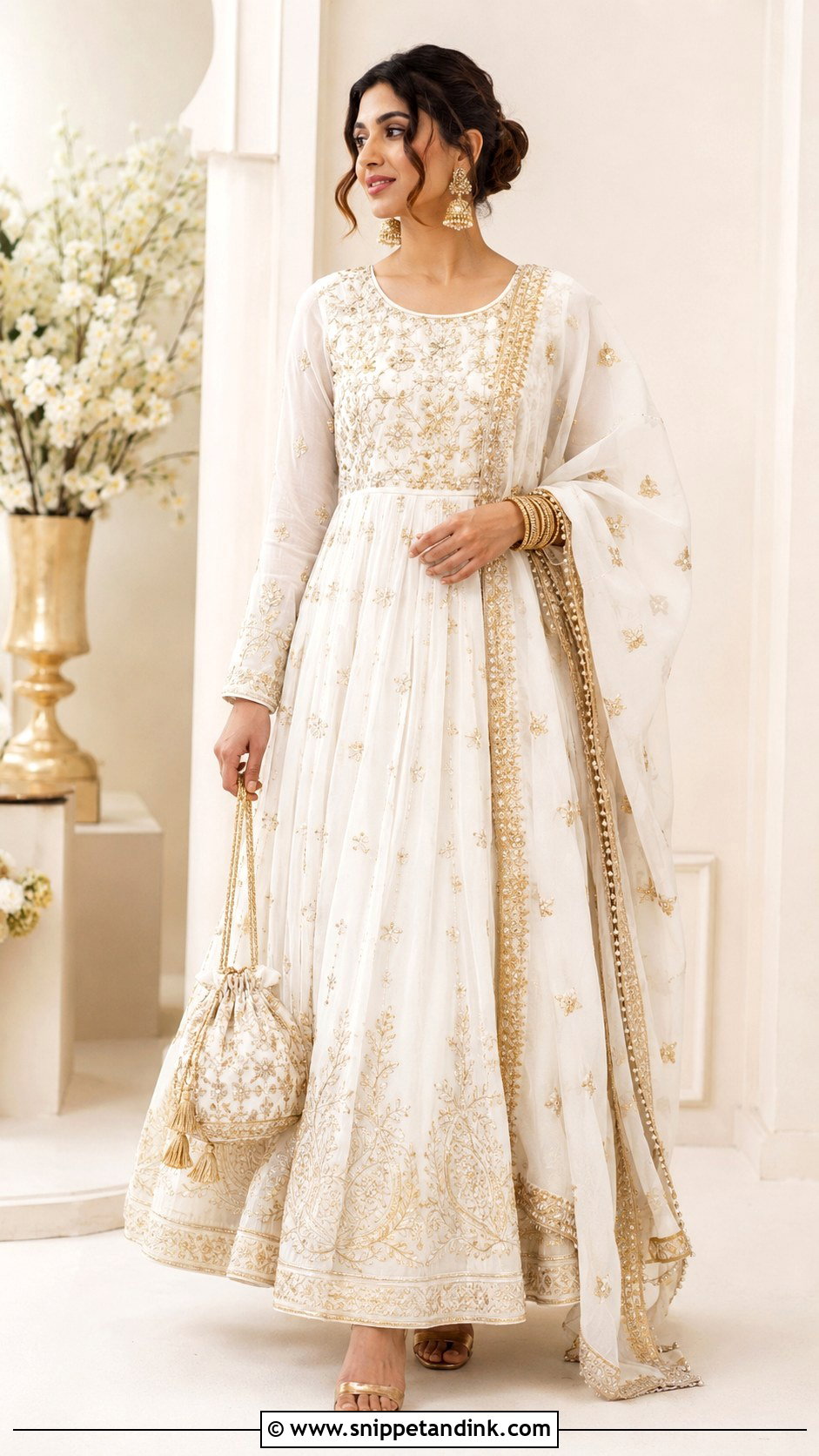 White And Gold Anarkali Dress - Snippet and Ink - 25 Wedding Anarkali Dress Ideas