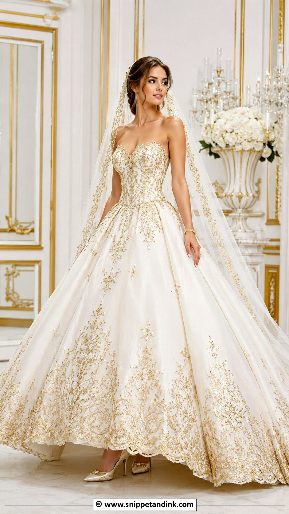 White And Gold Ball Gown Wedding Dress - Snippet and Ink - 25 White and Gold Wedding Dress Ideas