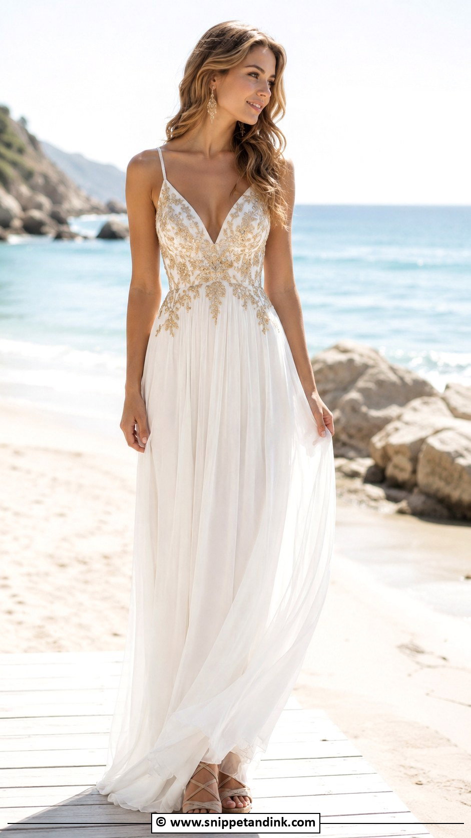 White And Gold Beach Wedding Dress - Snippet and Ink - 25 White and Gold Wedding Dress Ideas