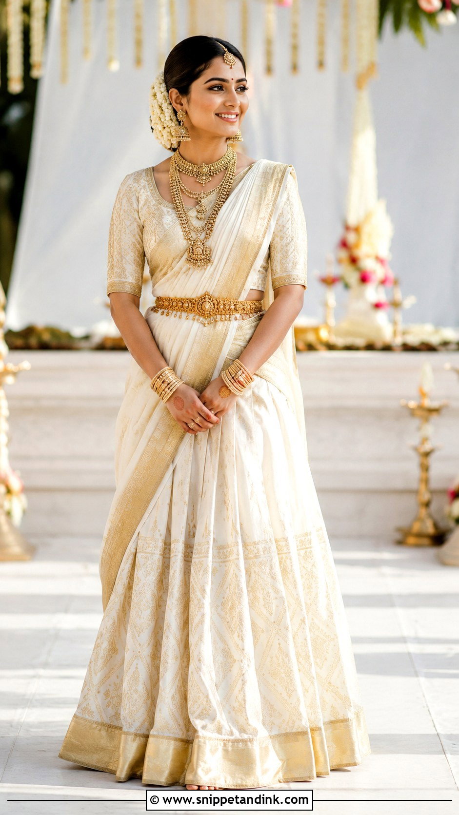 White And Gold Bollywood Bridal Lehenga Saree - Snippet and Ink - 20 Bollywood Bridal Ideas