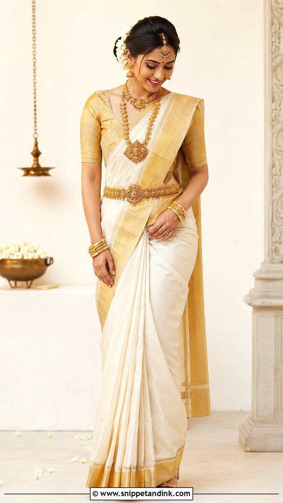 White And Gold Bridal Saree Look - Snippet and Ink - 25 New Indian Bride Look Ideas