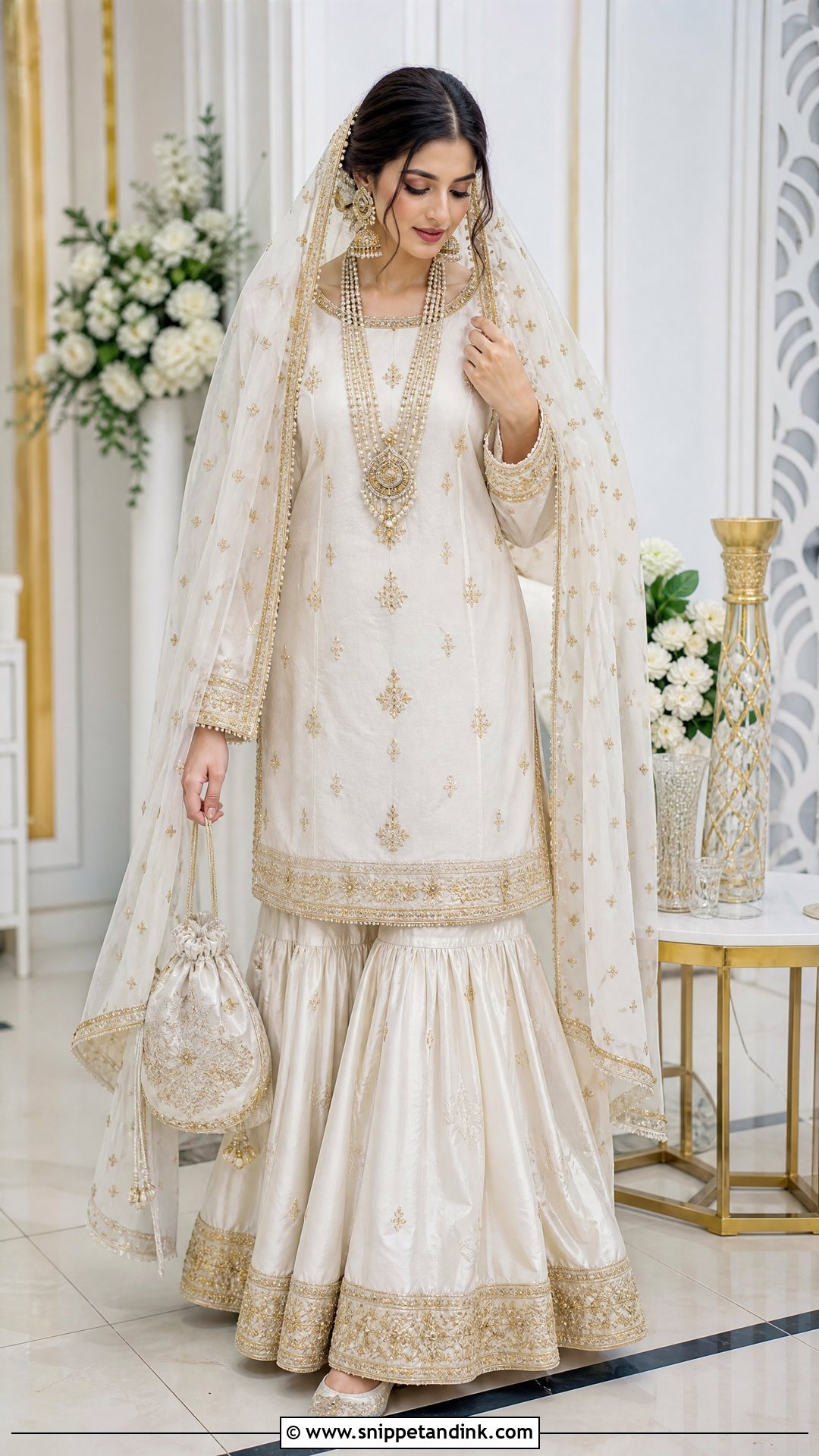 White And Gold Bridal Sharara - Snippet and Ink - 20 Sharara for Bride Ideas