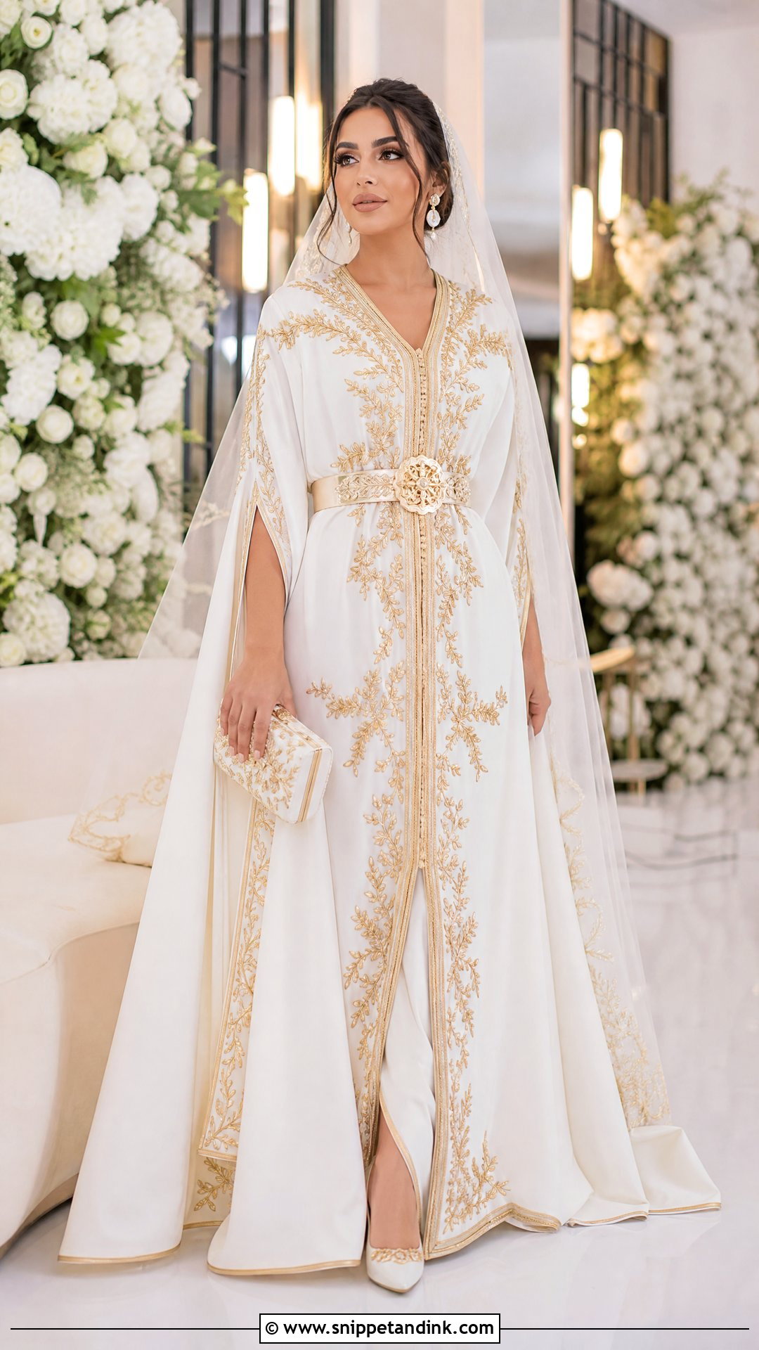 White And Gold Bridal Wedding Kaftan - Snippet and Ink - 20 Wedding Kaftan Ideas