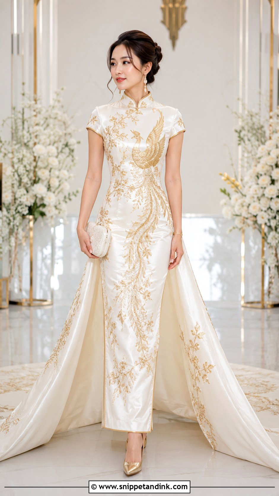 White And Gold Cheongsam Wedding Dress - Snippet and Ink - 20 Cheongsam Wedding Dress Ideas