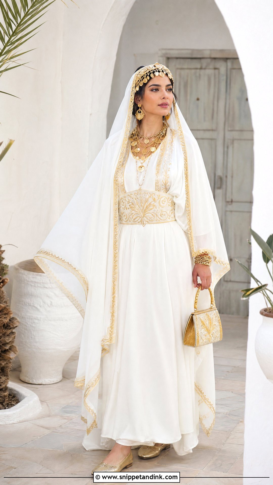 White And Gold Djerbian Wedding Dress - Snippet and Ink - 20 Tunisian Wedding Dress Ideas