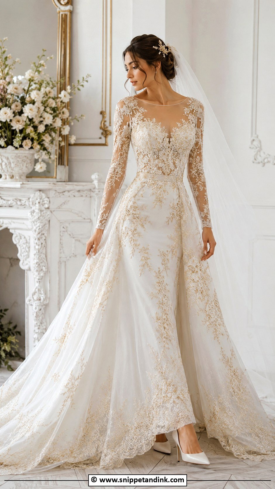 White And Gold Embroidered Wedding Dress - Snippet and Ink - 25 White and Gold Wedding Dress Ideas