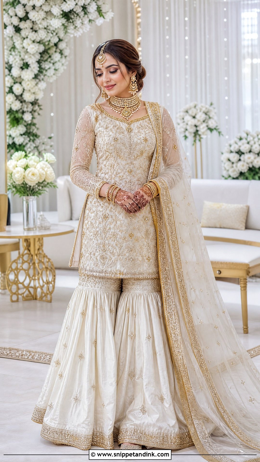 White And Gold Garara Bridal Dress - Snippet and Ink - 20 White Garara Dress Pakistani Bridal Ideas