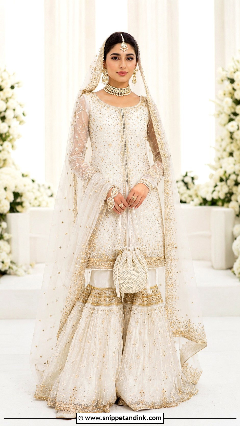 White And Gold Gharara Haris Shakeel Bridal Dress - Snippet and Ink - 20 Haris Shakeel Bridal Dresses