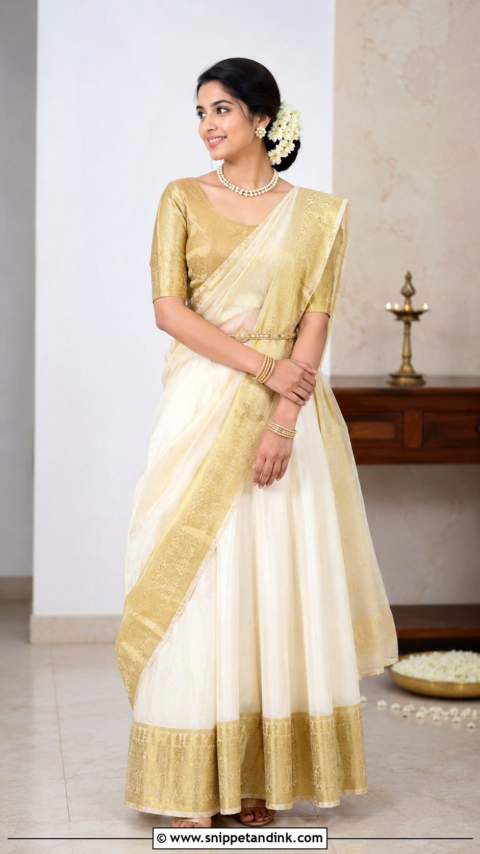 White And Gold Half Saree - Snippet and Ink - 30 Halfsarees Traditional Ideas