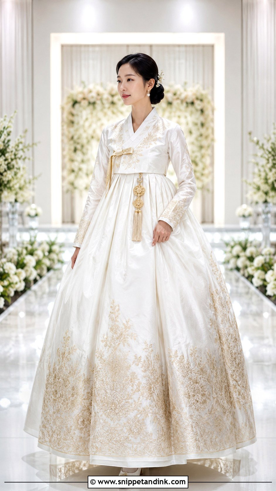 White And Gold Hanbok Wedding Dress - Snippet and Ink - 20 Hanbok Wedding Dress Ideas