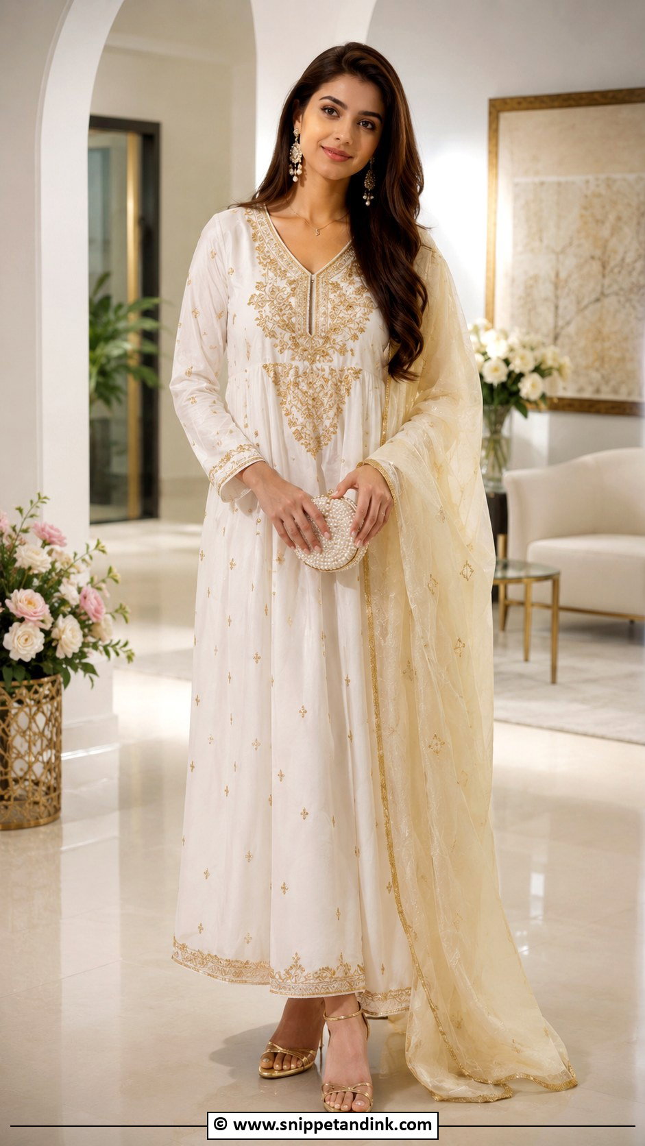 White And Gold Henna Night Dress - Snippet and Ink - 30 Henna Night Dress Ideas