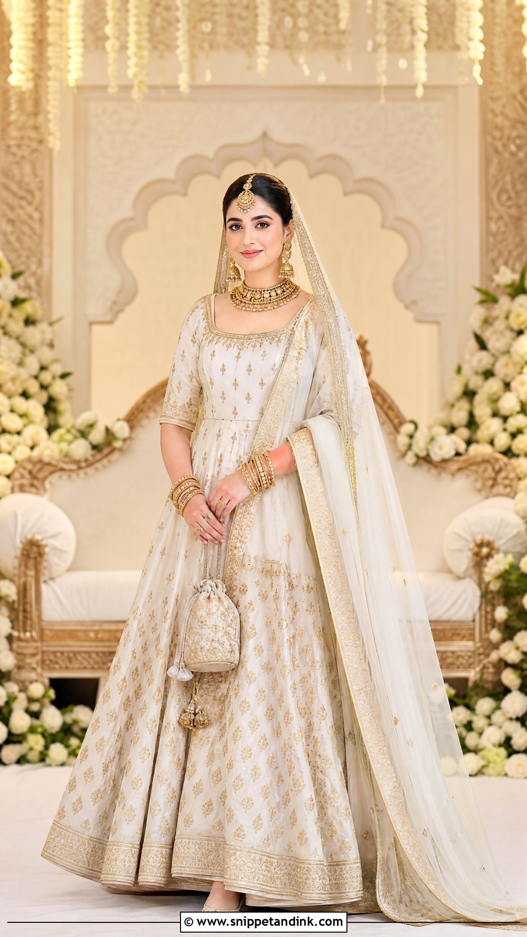 White And Gold Indian Bridal Gown - Snippet and Ink - 20 Indian Bridal Gowns
