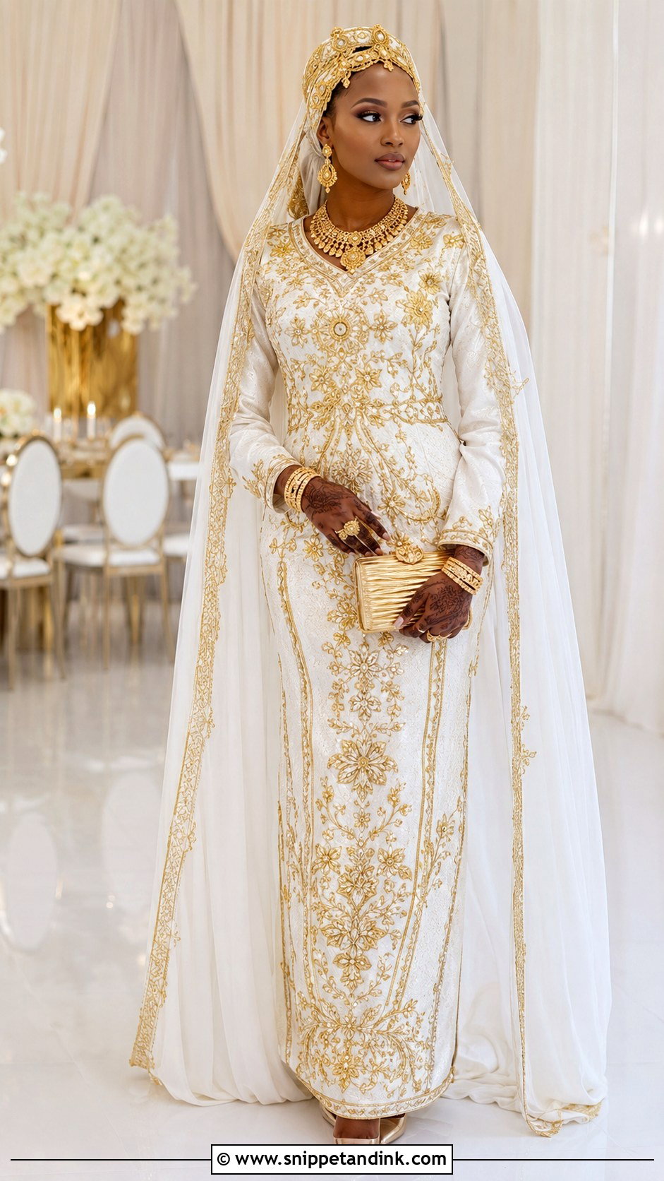 White And Gold Kanuri Bridal Outfit - Snippet and Ink - 20 Kanuri Bride Ideas