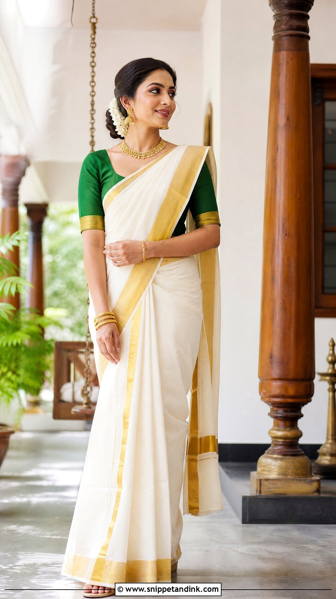 White And Gold Kasavu Saree Outfit - Snippet and Ink - 25 South Indian Wedding Outfits